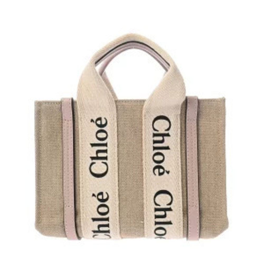 Chloe Woody Tote Bag Beige Cream Misty Lavender Canvas Calf Leather